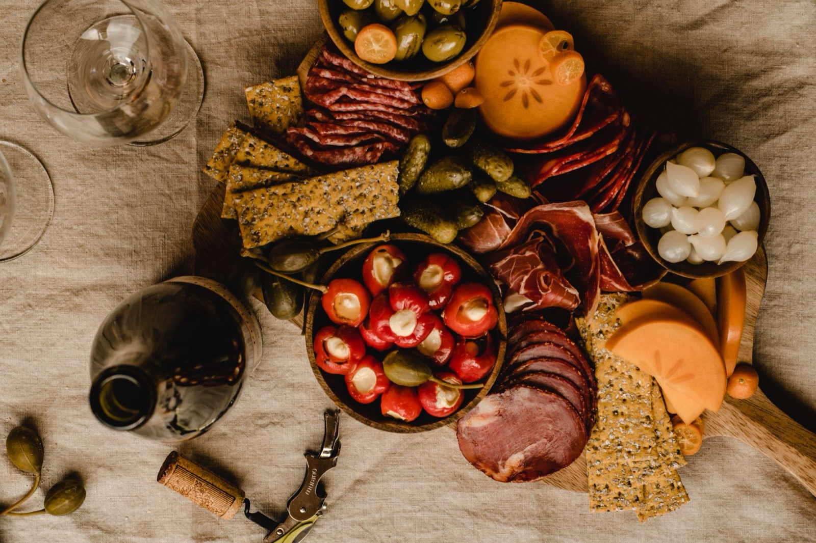 Charcuterie board with wine — local Carmel Valley tasting